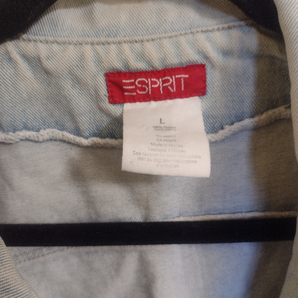 Measurements Added! Esprit Pale Blue Denim Jacket with Button Flap Pockets - Picture 3 of 10